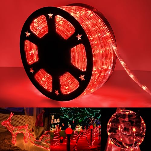 50ft LED Rope Lights Outdoor, 360 LED Connectable and Flexible Tube Lights with 8 Modes, Waterproof LED Rope Lighting for Garden, Patio, Pool, Bedroom, Party, Indoor Outdoor Christmas Decoration (Red) - color: Red, size: 50ft