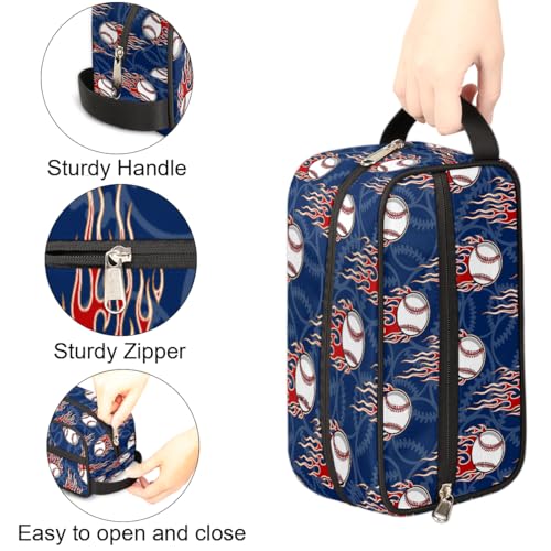 Kids Travel Toiletry Bag - Fire Baseball Waterproof Hanging Cosmetic Bags for Boys Men - Large Shave Kit for Toiletries Accessories Bathroom Stuff - color: Fire Baseball