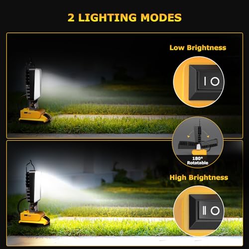 4 Pcs LED Work Light for Dewalt 20v Max Battery, 90W 9600LM Battery Light for Dewalt 20v Tools, Portable Outdoors Cordless Flood Lighting with USB & Type-C Charging Port, Low Voltage Protection - size: 9600LM-4 Pack