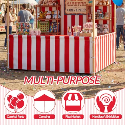 4 Pcs Carnival Canopy Sidewall Tent 10x10 Ft, 3 Half Walls and 1 Back Wall for Pop up Tents, Red & White Stripe, Waterproof & UV Resistant for Camping Party (Tent & Frame Not Included)