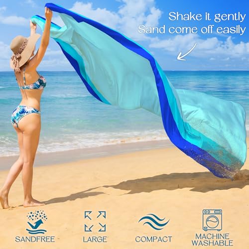 BYDOLL Beach Blanket Waterproof Sandproof Large Sand Free, 78''X81'' Oversized Sandless Lightweight Blanket Picnic Mat for Beach Travel Camping Hiking with Stakes - color: Blue, size: 78"X81"