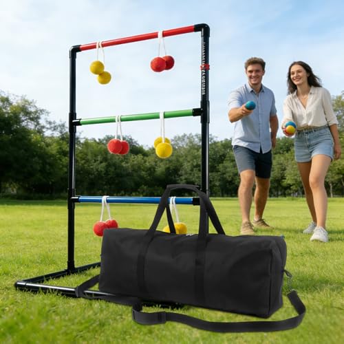 Klmnop Ladder Toss Game Set Replacement Bag - 600D Oxford Portable Carrying Case with Padded Shoulder Strap & Handle, Storage Organizer for Ladder Ball Game Sets, Foldable Travel Duffle Bag (Black)