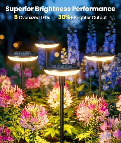 LETMY Solar Pathway Lights Outdoor, 8 Pack Durable Metal Solar Path Lights, Auto On/Off Garden Lights Solar Powered, IP65 Waterproof Solar Lights Outdoor for Landscape, Path, Garden, Patio, Driveway - size: 8 PACK