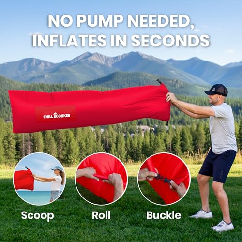 Portable Inflatable Lounger for Beach & Camping – Self-Inflating Air Couch, Beach Sofa, and Outdoor Lounge Chair for Relaxation and Comfort - color: Red
