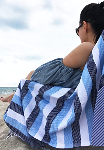 Turkish Beach Towel Extra-Thick & Oversized w/Pocket 100% OekoTex Cotton Blanket (38x75) ShoreSecrets-Warm! Collection | Made in Turkiye - color: Aqua Warm