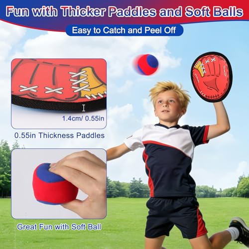 Toss and Catch Ball Game for Kids, 4 Paddles Sticky Balls Set Toddlers Baseball Gloves, Outdoor Beach Yard Pool Catch Toy, Birthday Gifts for Boys Girls Ages 3-12