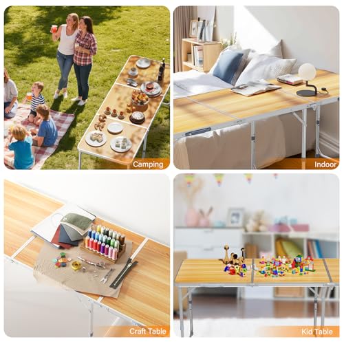 VINGLI 6ft Folding Camping Table with Carry Handle,Portable Utility Table Multipurpose for Party Picnic Tailgating Outdoor Patio Garden Indoor Kitchen … - color: Natural, size: 6ft