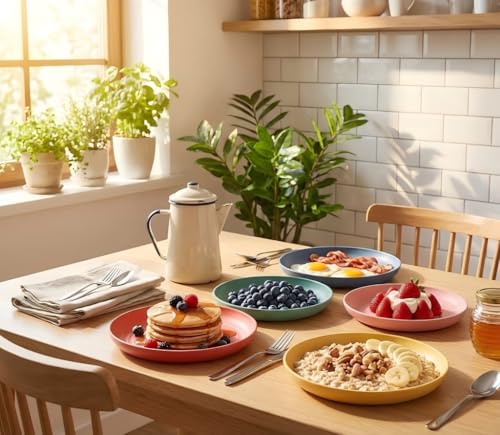 8 PCS Wheat Straw Plates, Kaloo 7.7 Inch Melamine Reusable Plastic Unbreakable Dinner Plates for kitchen, Dishwasher & Microwave Safe (4 colors)