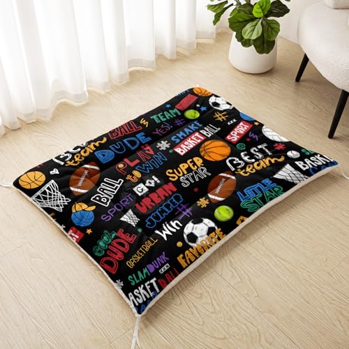 Nttopship Dog Cat Bed Mat Ultra Soft Fluffy Pet Bed Washable Fashion Dog Crate Beds Comfy Comfy Pet Sleeping Pad Suitable for Pet Raised Bed(30"x26",Ball Game) - color: Ball Game, size: Medium