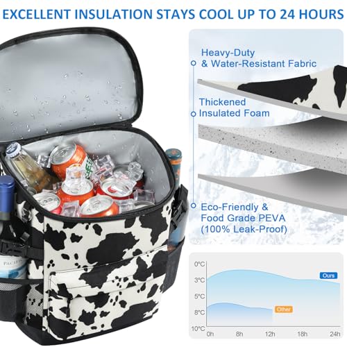 Tenot Cooler Backpack 33/40 Cans Backpack Coolers Insulated Leak Proof Soft Beach Cooler Bag for Men Women Ice Chest Backpack Camping Hiking Picnic Travel Cooler Lunch Backpack - color: Cow Print, size: 33 Cans