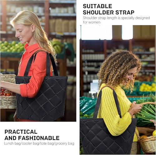 Insulated Cooler Bag Reusable Grocery Tote Bags Transport Large Lunch Box for Women - color: Satin Black