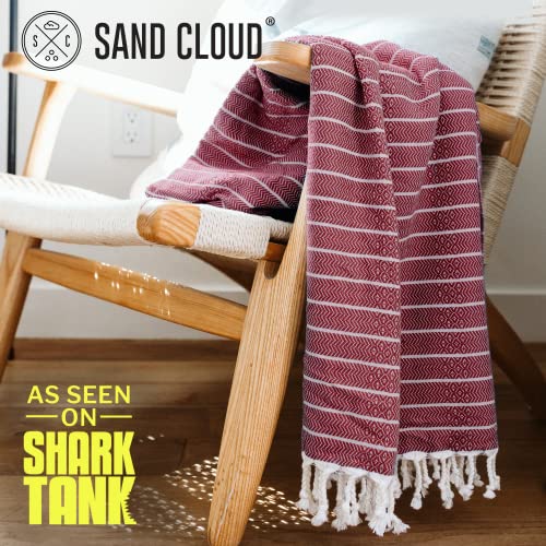 Sand Cloud Turkish Beach Towel - Sand Proof - 100% Certified Organic Turkish Towel - Quick Dry Towel for Beach, Picnic, Blanket or Bath - As Seen on Shark Tank - Gocek Burgundy - color: Burgundy, size: 37x69