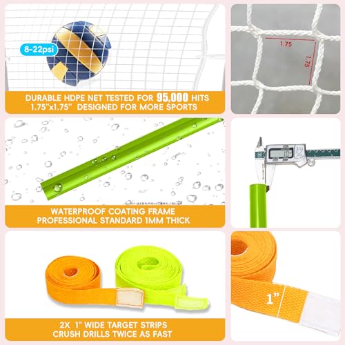 Volleyball Rebounder Net 7x4 Ft, 5-Angle Adjustable Rebounder Net for Practicing Digging, Setting, Spiking, Bounce Back Training Equipment with 2 Target Stripes & Portable Travel Bag for Storage - color: NET102-White Green