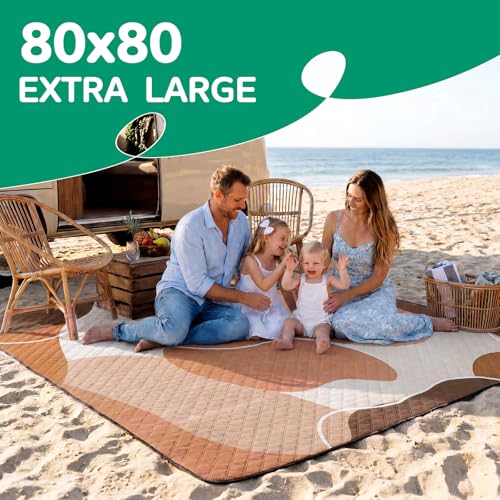 Waterproof Beach Blanket Picnic Outdoor Camp Mat Towel Family Beach Trip Essentials Summer Vacation Must Have Travel Accessories Lake Day Necessities Stuff Thing Need Gear Gift Supplies 2026 - color: Abstract Brown