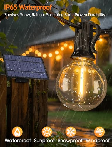 Larkvue 50FT(2x25FT) Solar String Lights Outdoor with Remote, Waterproof Dimmable 3 Modes Patio Lights with 20+2 LED G40 Bulbs for Cafe Bistro-Black - color: Black