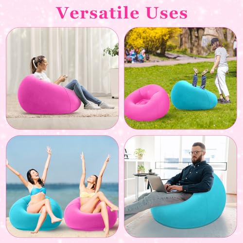 Realspring Inflatable Bean Bag Chairs Outdoor Blow up Camping Chairs Inflatable Lazy Sofa Folding Portable Bean Bag Loungers Couch for Movie Night(Pink,Lake Blue,2 Pcs) - color: Pink,lake Blue