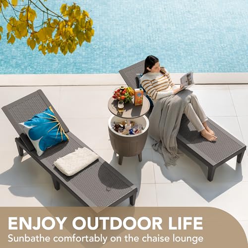 Devoko Outdoor Chaise Lounge Chair Set of 4 for Outside Pool Patio, Adjustable Waterproof Easy Assembly Chaise Lounge Outdoor (Deep Brown, Set of 4) - color: Deep Brown, size: Rattan-like 4 Pack