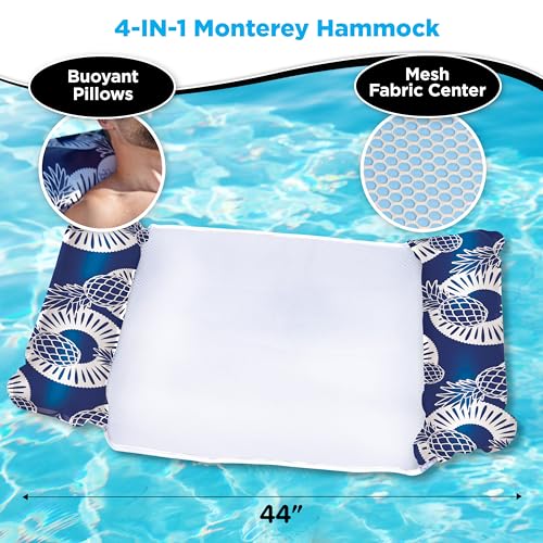 Waterlife 4-in-1 Pool Hammock 2-3-4 Packs, Inflatable Pool Chair Float, Water Hammock (Saddle, Lounge Chair, Hammock, Drifter), Multiple Colors - color: Navy Blue, Green & Pink
