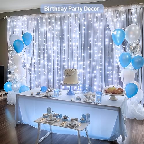 JMEXSUSS 300 LED 9.8x9.8Ft Curtain Lights Indoor with Remote, White Christmas Lights Plug in, 8 Modes White String Lights for Bedroom Wall Wedding Reception Dorm Party Backdrop Window Outdoor Decor - color: White, size: 300 LED
