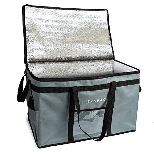 Large Insulated Collapsible Cooler for Hot or Cold Food. Thermal Picnic Lunch Pizza Bag, Frozen Food Shopping Tote