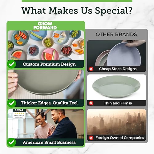 Grow Forward Premium Wheat Straw Plates and Bowls Sets - 8-Piece Wheat Straw Dinnerware Sets - Unbreakable & Reusable Microwave Safe Plastic Dinner Plates for Outdoors, RV, Camping Dishes - Feather - color: Feather Gray