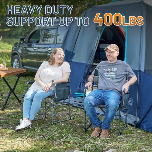 TIMBER RIDGE Aluminum Camping Directors Chair with Side Table Pocket, Portable Folding Chair, Heavy Duty Lawn Chair for Fishing Trip Picnic Concert Outdoor 400lbs, Navy - color: Blue, style: Standard