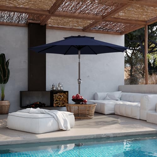 JEAREY 9 ft 2-Tiers Patio Umbrellas Outdoor Table Market Umbrella w/Push Button Tilt/Crank, 8 Sturdy Ribs, UV Protection Waterproof Sunproof(Navy Blue) - color: Navy Blue