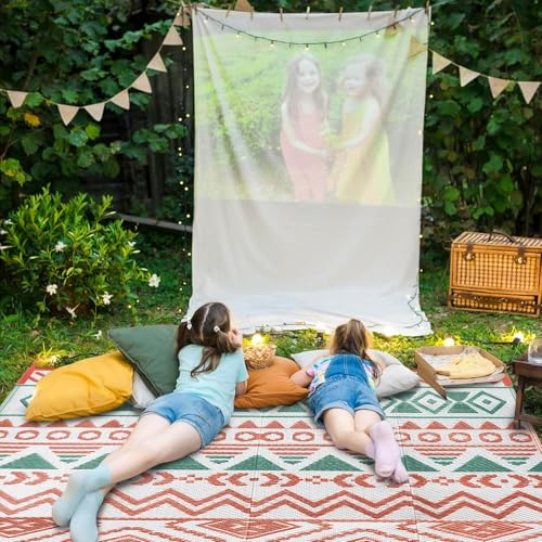 Outdoor Rugs Patio Camping Waterproof - 8x10 Plastic Straw Patio Rug Portable for Campers, Outside RVs Mat, Outdoor Area Carpet for Patios Clearance, Backyard Porch, Balcony, Picnic - color: Green Orange, size: 8' x 10' (Rectangular)