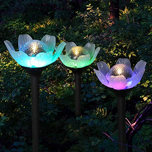 Kinna Solar Lotus Lights - 6 Pack Decorative Warm White & Multi-Color Changing LED Outdoor Garden Stake Lights for Lawn, Patio, Walkway & Backyard Decoration - color: White