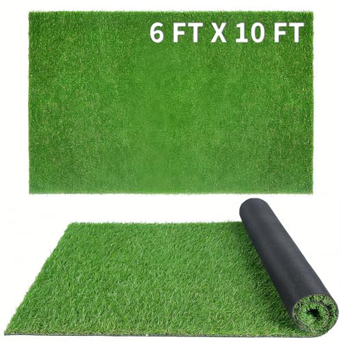 XLX TURF 6FT x 10FT Indoor Outdoor Fake Grass Rug, Artificial Turf Roll for Patio Balcony Backyard Decor - Realistic Grass Flooring for Dog Kennels, Pet Friendly & Drainage - size: 6FTX10FT