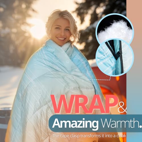 GEERTOP Lightweight Outdoor Camping Blankets for Adults, Compact Travel Blanket for Hiking Backpacking All Weather Sleeping Bag Quilt for Beach, Park, Stadium - color: Light Blue