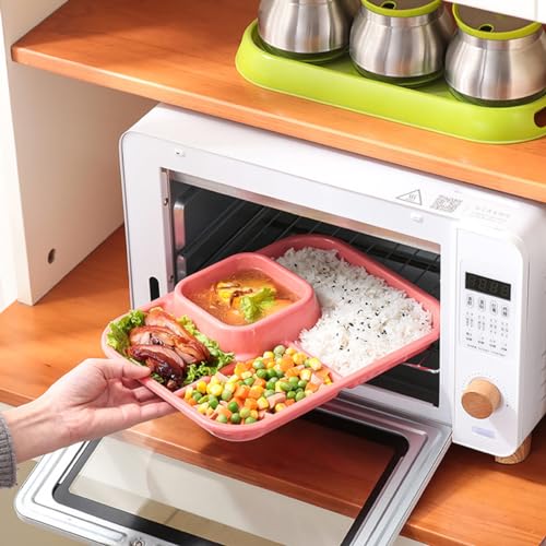 Unbreakable Rectangular Divided Plates for Adults 4 Sections Portion Control Plates Set of 2 Plastic Dinner Plate for Camping Outdoor or Every Day Use - color: Style 2 Pink, size: 10.5*8.5 Inch