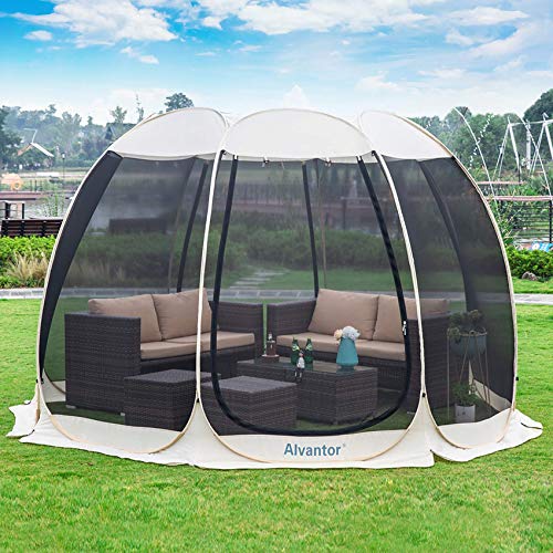 Alvantor® Screen House Room Camping Tent Outdoor Canopy Pop Up Sun Shade Shelter 8 Mesh Walls Not Waterproof Beige 12'x12' Patent Pending - color: Beige, size: 12'x12'