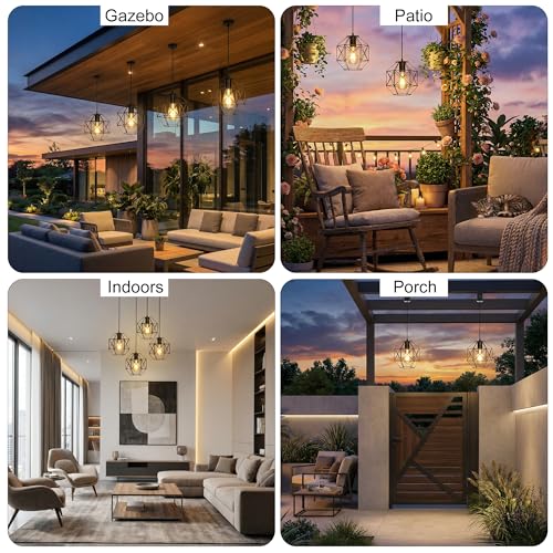 Battery Operated Hanging Lantern Outdoor, Waterproof Metal Pendant Light with 6 Hours Timer, Battery Powered Gazebo Lantern for Porch Pergola Patio Garden Indoor Decor