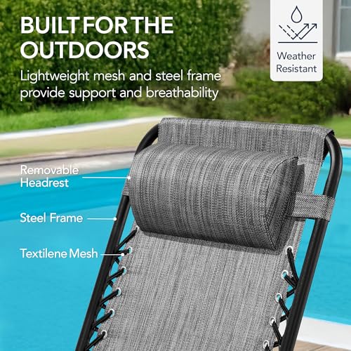 Best Choice Products Outdoor Zero Gravity Rocking Chair, Folding Reclining Patio Lounge Chair with Adjustable Pillow for Lawn, Beach, Camping - Gray - color: Gray