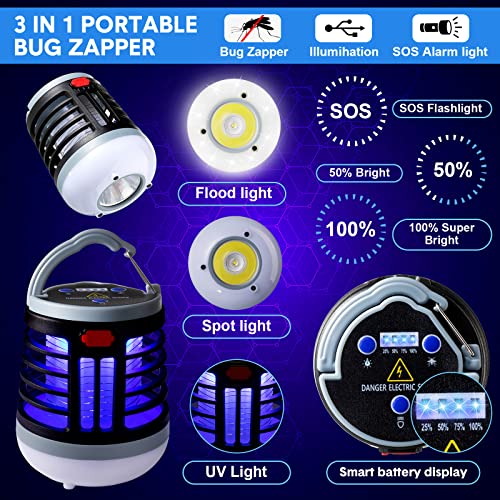 2 Pack 3 in 1 Bug Zapper USB Rechargeable Mosquito Killer Portable Waterproof Mosquito Repellent Outdoor Indoor LED Lantern Bug Zapper Camp Light SOS Emergency Light for Home, Backyard (2, Black) - color: Black