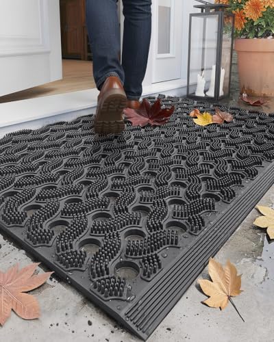 Color&Geometry Super Heavyweight TPE Stormproof Welcome Mat Outdoor, Eco-Friendly Materials Odor-Free Door Mat with Connectors & Non-Slip, All Weather Outside Entrance Barefoot Friendly, 17"x29" Grey - color: Grey, size: 1'5" x 2'6" (Rectangular)