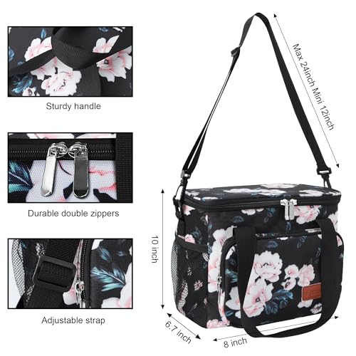 Femuar Lunch Bags for Women/Men, Insulated Lunch Bag for Work Office - Lunch Cooler Bag Leakproof Lunch Box with Adjustable Shoulder Strap - Pink flower - color: Pink flower, size: Medium Size