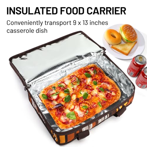 MIER Insulated Casserole Carrier for Hot or Cold Food Thermal Food Carrier Bag for Lasagna Potluck Parties Picnic Cookouts, Fits 9"x13" Baking Dish/Foil Pan, Brown - color: Brown, size: 16 x 10 x 4 inches