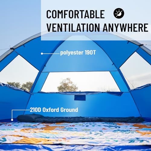 EchoSmile UPF 50+ Beach Tent Sun Shelter for 3/4 Person, Portable Beach Cabana Tent - color: Dark Blue, size: 3 Person