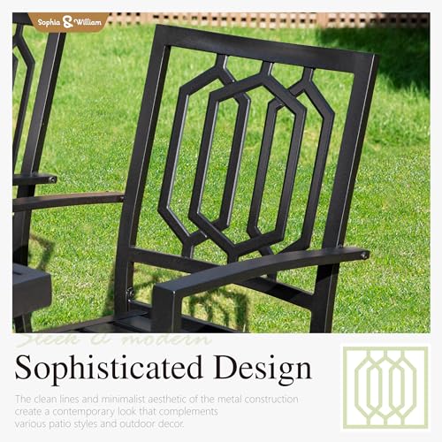Sophia & William 5 Piece Outdoor Patio Dining Set Metal Table and Chairs Set with 37" Wood-Like Table Top and 1.57" Umbrella Hole - color: Geometry, size: 37" - Wood-like