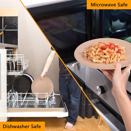 12-Pack 9.8 Inch Plastic Dinner Plates Reusable, Lightweight Unbreakable Plastic Salad plates Daily Use Microwave & Dishwasher Safe Plates Plastic Party Plates Outdoor food Fruit (Brown) - color: Brown, size: 9.8 Inch