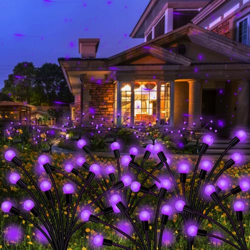 Kohlrabi Solar Garden Lights Outdoor, 6 Pack 48 LED Solar Purple Firefly Lights Waterproof, Sway by Wind, Halloween Swaying Light for Yard Patio Backyard Garden Planter Flower Bed Pathway Decoration - color: Purple, size: 6 pack