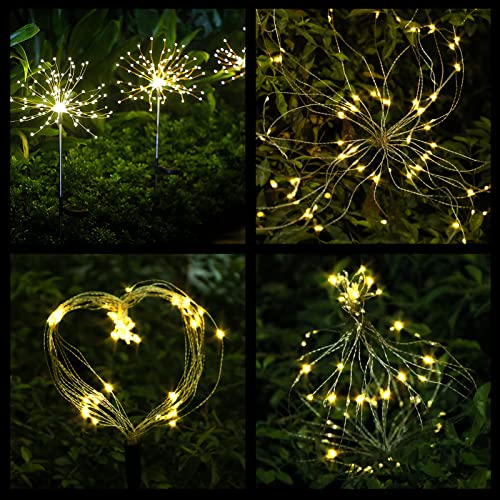 FOOING 6 Pcs Solar Garden Lights Solar Firework Lights, 200 LED String Light 2 Modes Twinkling Nightlight for Outside, Wedding, Party,Patio Home Deceration (Warm White) - style: 6 pcs-200