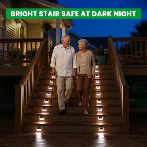 JSOT Solar Stair Lights Outdoor - 16 Pack Fence Lights Solar Powered-Waterproof Stainless Steel Step Light for Walkway Patio Garden Backyard - Cool White - color: Cool White-16Pack