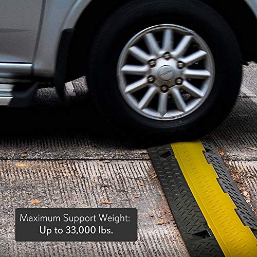 Pyle Ramp-3 Channel Rubber Floor Cord Concealer-Heavy Duty Cable Protector Wire/Hose/Pipe Hider Driveway Protective Covering Armor PCBLCO105X2 (Pair), One Size, Black and Yellow - style: 2 Pack