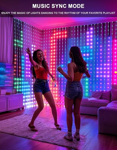 Dazzle Bright Smart Curtain Lights, 400LED 6.6FT x 6.6FT Color Changing Valentine's Day Christmas Lights with Remote & APP, Dynamic DIY Fairy String Lights for Indoor Outdoor Bedroom Decorations - color: Smart DIY