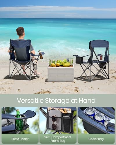 SONGMICS Camping Chair, Folding Oversized Chair, Comfortable and Heavy-Duty, 352 lb Weight Capacity, Adjustable Armrests with Cooler Bag, Storage Bag, Breathable Mesh, Bijou Blue UGCB060Q01 - color: Blue, style: 1PC (24.8"D x 37"W x 38.6"H)