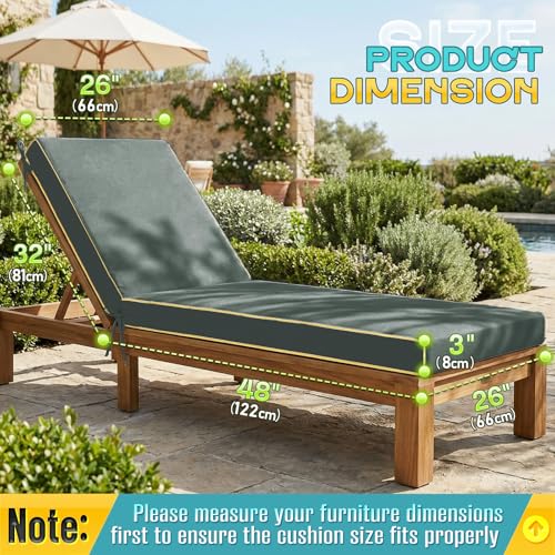 Outdoor Chaise Lounge Cushions 2 Pack, Patio Lounge Chair Pads with Removable Washable Cover, Quick Dry Foam Cushions for Pool, Lawn, Deck (2, Grey（80X26X3in）) - color: Grey（80x26x3in）