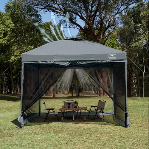 KAMPKEEPER 10x10 Pop-Up Canopy Tent, Waterproof Portable Shade with Screen Walls, Adjustable Instant Outdoor Shelter for Camping, Backyard, and Events, Dark Grey - color: Dark Grey